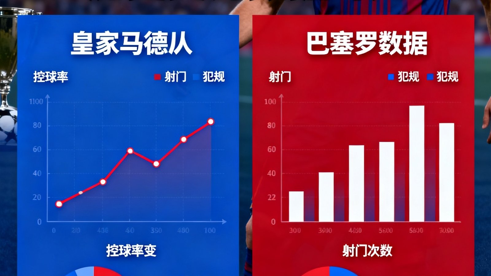 球队档案页面显示皇家马德里与巴塞罗那历史交锋数据对比，包含控球率、射门、犯规等指标